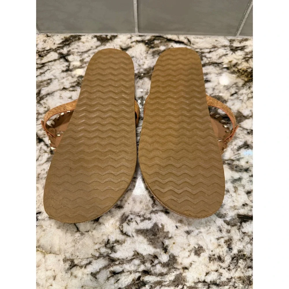 Jack Rogers Youth Girls Cork Silver Whipstitch Jacks Flat Sandals Size 2